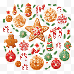 12點图片_饼干和糖果插画圣诞节矢量多彩装