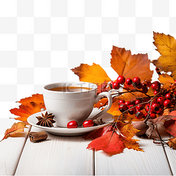 秋天的场景与茶杯