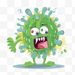 细菌剪贴画有趣的卡通绿色病毒伸