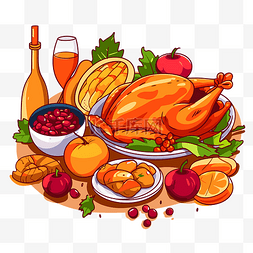 感恩节盛宴剪贴画感恩节食物和饮