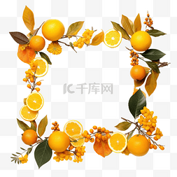 秋季装饰框图片_感恩节快乐框架，柑橘和秋叶
