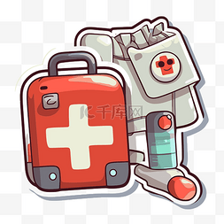 医疗急救医疗袋与用品贴纸插图剪