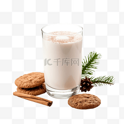 饮料照片图片_圣诞牛奶鸡尾酒蛋酒加香料和饼干