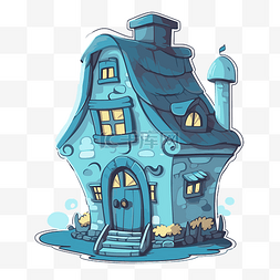 蓝色卡通城堡房子剪贴画 向量