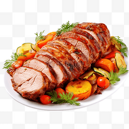 婚礼餐盘卡图片_感恩节美味可口的烤肉猪肉配蔬菜