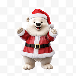 可爱的北极熊穿着圣诞老人制服庆