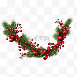 圣诞树枝装饰图片_圣诞节和花环以及现实红丝带圣诞