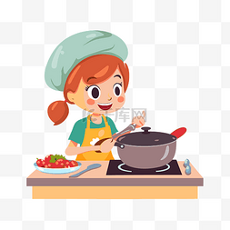 卡通油锅图片_免费烹饪剪贴画卡通插图一个女孩