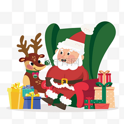 绿色礼物图片_圣诞老人可爱麋鹿