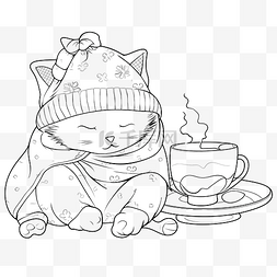 一杯热咖啡图片_一只戴着睡帽的昏昏欲睡的猫，手