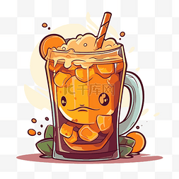 橙色冰饮料的饮料剪贴画卡通插图