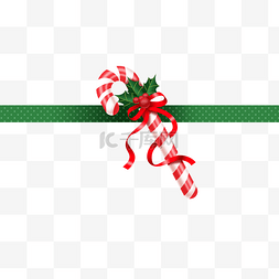 圣诞节拐杖糖与绿丝带