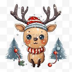 圣诞祝福贺卡图片_驯鹿圣诞卡通贺卡与圣诞元素装饰