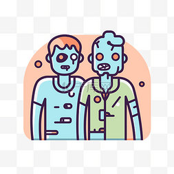 僵尸icon图片_平坦背景上的两个僵尸角色 向量