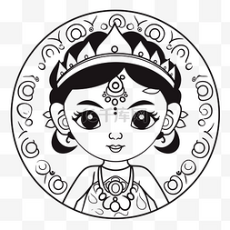 可爱的小印度公主在白色圆圈打印