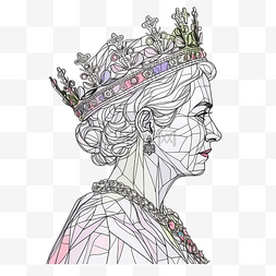 线条皇冠女孩图片_伊丽莎白女王在皇冠连续线条艺术