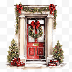 房屋大门图片_经典前门与圣诞礼物的插图