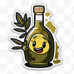 一个可爱的微笑油瓶的橄榄油贴纸