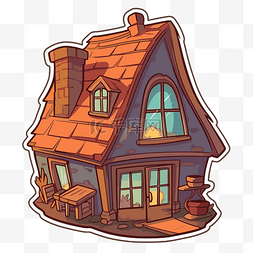房子插畫图片_卡通可爱的小房子贴纸 向量