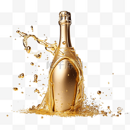 金色的香槟瓶在金色节日圣诞装饰
