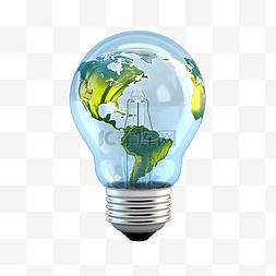 蓝色电商背景图片_灯泡为地球节省电力 3d 插图