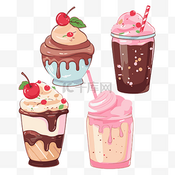 四个冰淇淋图片_奶昔剪贴画 四个可爱的冰淇淋甜