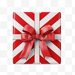 红色背景的圣诞礼物和带有灰色丝带的排版条纹礼物