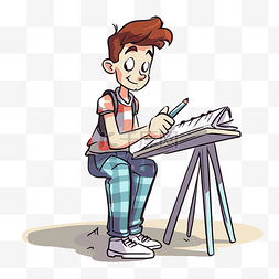 男孩在写字图片_检查剪贴画卡通男孩背着背包用铅
