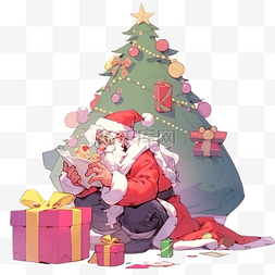 聚合物图片_圣诞老人把礼物放在圣诞树下