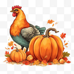 南瓜和鸡肉感恩节快乐的创意插画