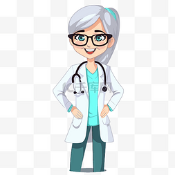 戴眼镜女医生图片_一位戴眼镜和听诊器的老女医生的
