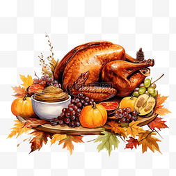 火鸡食品和秋叶庆祝感恩节