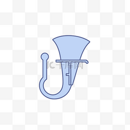白色背景上的蓝色金属喇叭标志 
