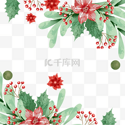 绿色圣诞装饰图片_圣诞植物花卉水彩装饰