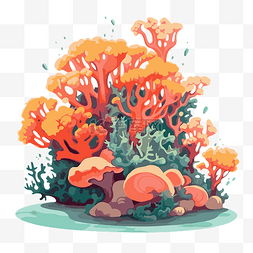 热带草植物图片_珊瑚剪贴画卡通珊瑚礁与热带真菌