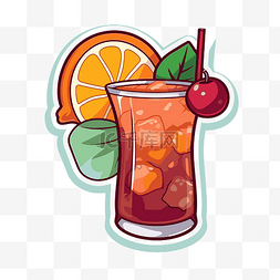 饮料贴纸图片_上面有一杯橙子和樱桃剪贴画的饮