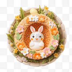活的兔子图片_巢里有可爱的兔子胡萝卜鸡蛋饼干