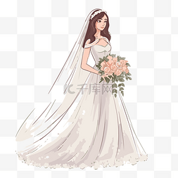 婚纱带头纱图片_新娘剪贴画卡通形象一个美丽的新