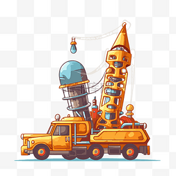 钻机剪贴画黄色卡车运载橙色火箭