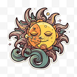 月亮星星纹身图片_阳光明媚的太阳与波浪纹身设计剪