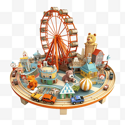乐趣的马戏团图片_3d 游乐园概念与电动碰撞车泰迪熊