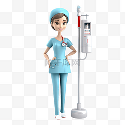 护士站输液图片_护士站在输液杆附近 3D 人物插图