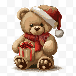 卡通拿着礼物图片_圣诞泰迪熊 向量