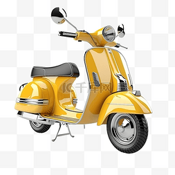 黄色复古图片_3D 渲染亮黄色和镀铬复古摩托车透