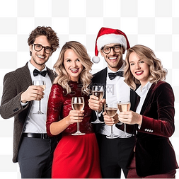 企業图片_圣诞晚会上戴香槟杯的年轻人