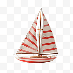 有棕红色条纹帆的游艇