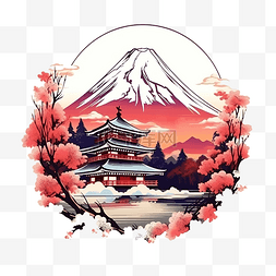 抽象墙壁画图片_日本著名的富士山地标旅游