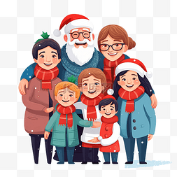 幸福的大家庭图片_戴着圣诞帽的幸福大家庭