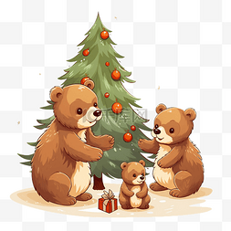 熊妈妈和小熊们装饰圣诞树