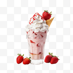 粉色漱口杯图片_一杯草莓奶昔和蛋卷冰淇淋